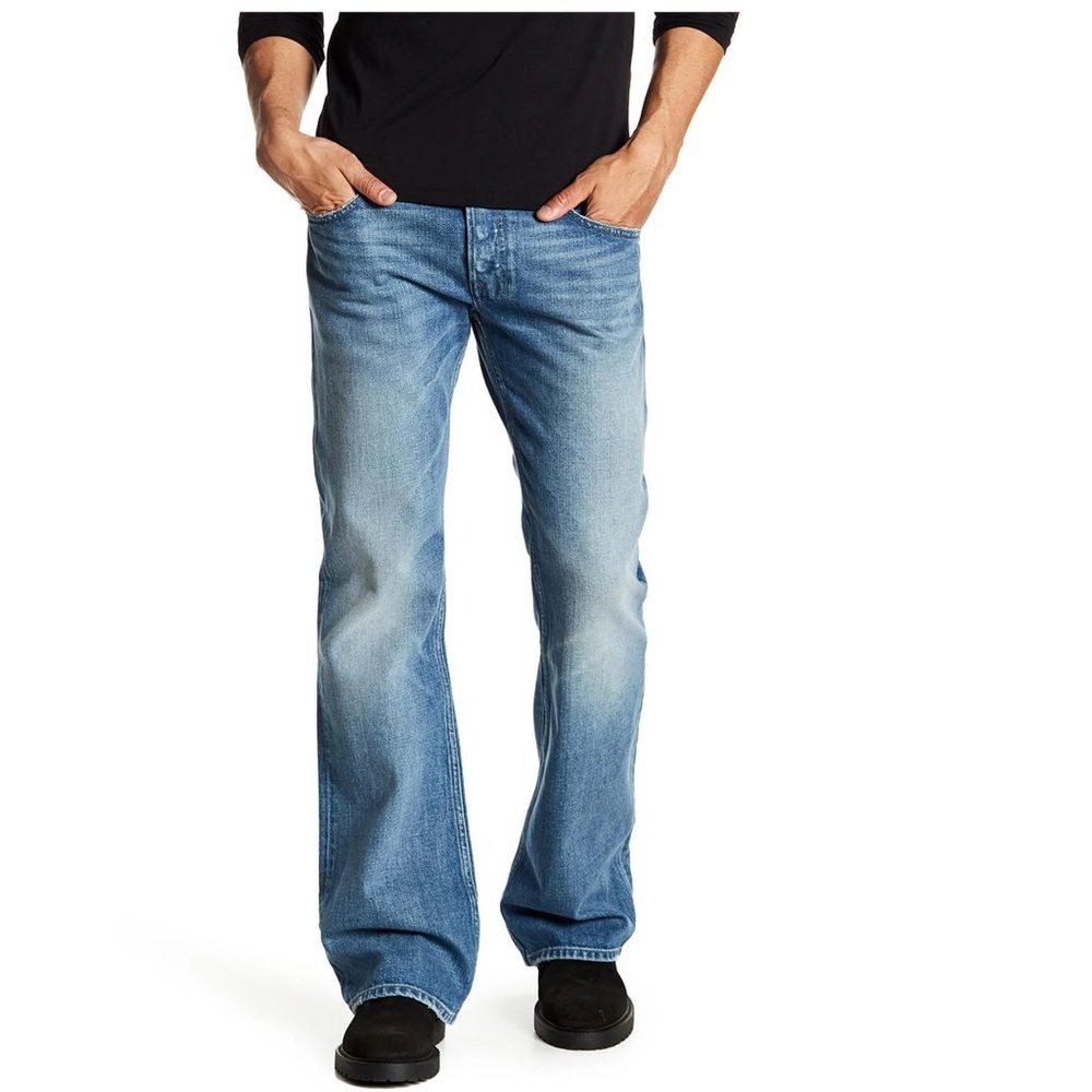 Diesel Men's Blue Zathan Bootcut Denim Casual Light Wash Jeans P4004